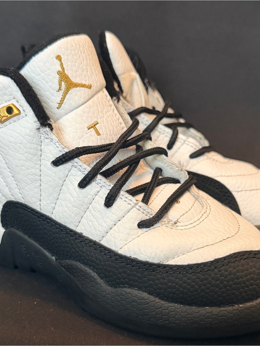 Air Jordan 12 Retro PS Taxi White Black Gold 11C 151186-170 w/ Box